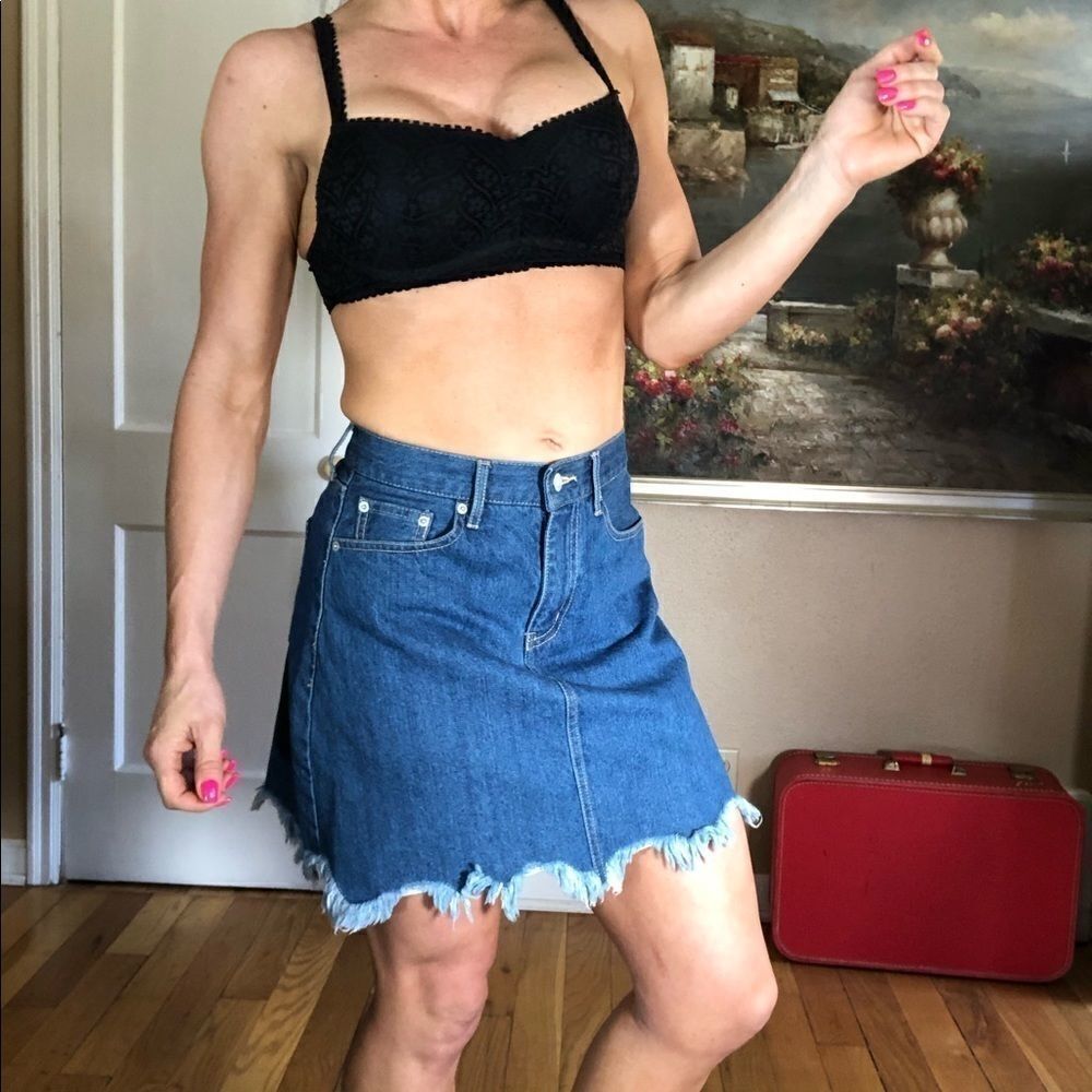 Browny denim jean skirt distressed